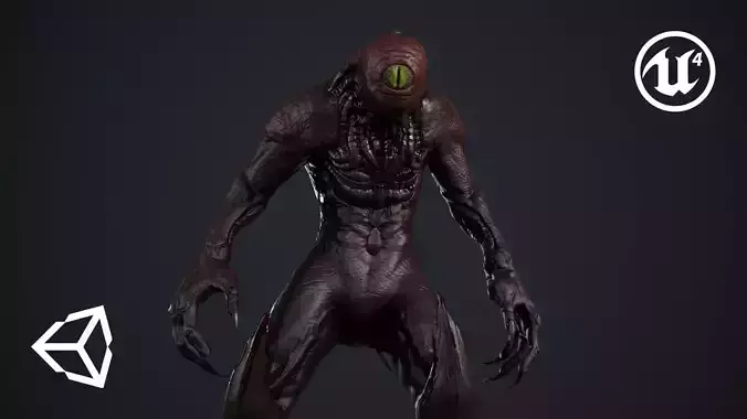 Mutant 4 alien creature with head and long legs Low-poly 3D model