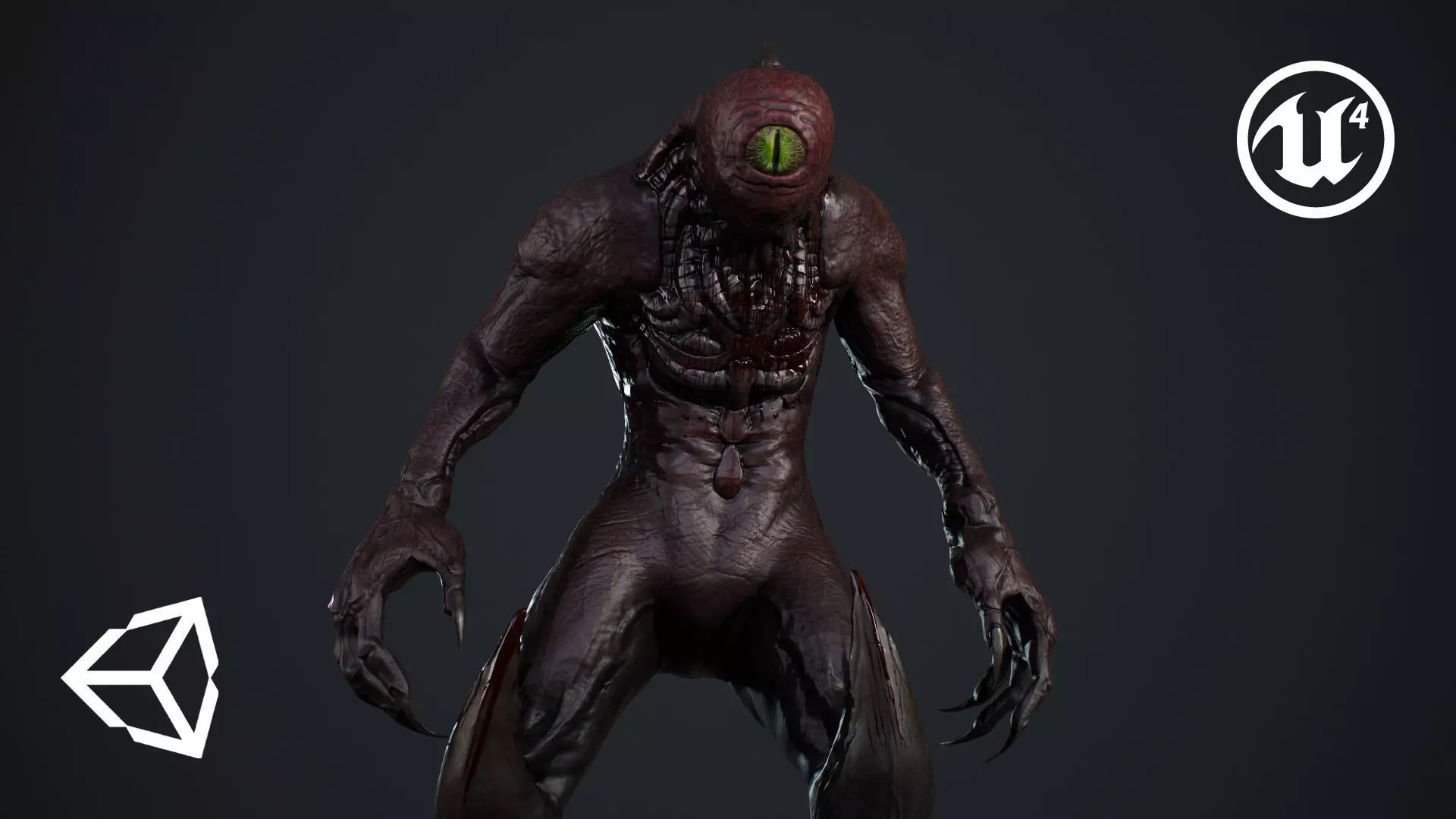 Mutant 4 alien creature with head and long legs Low-poly 3D model