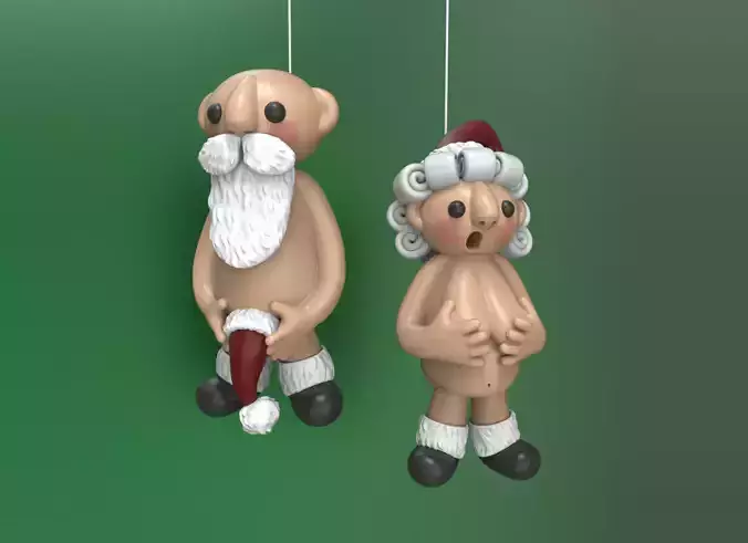 Santa Claus and Mrs Claus ornaments set 3D print model