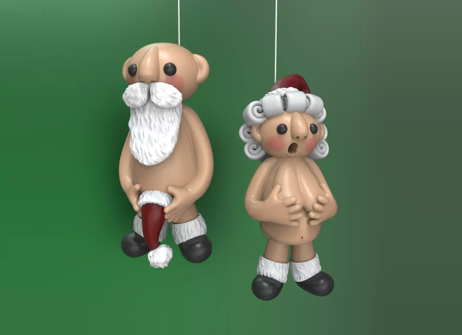 Santa Claus and Mrs Claus ornaments set 3D print model_0