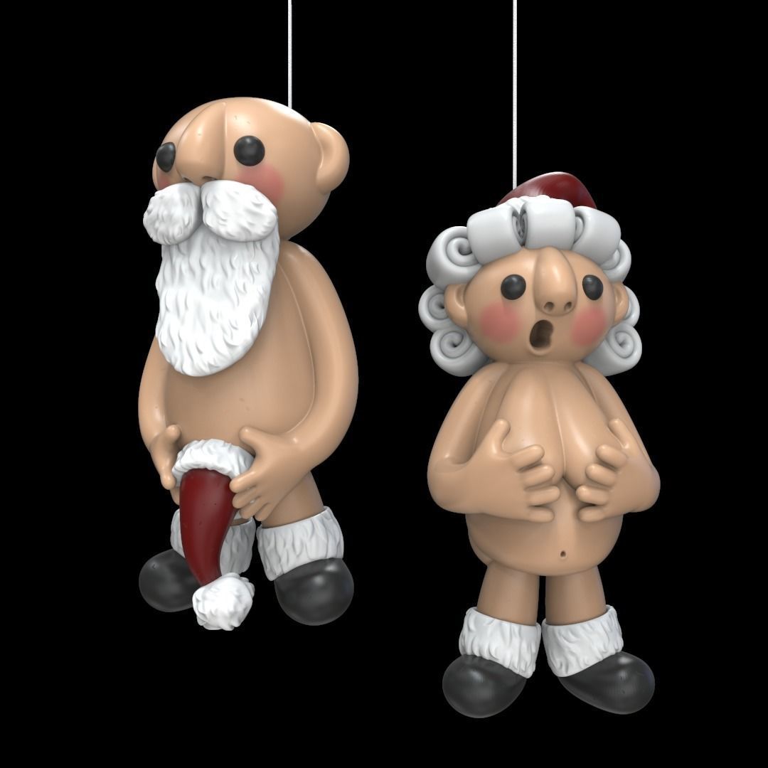 Santa Claus and Mrs Claus ornaments set 3D print model_3