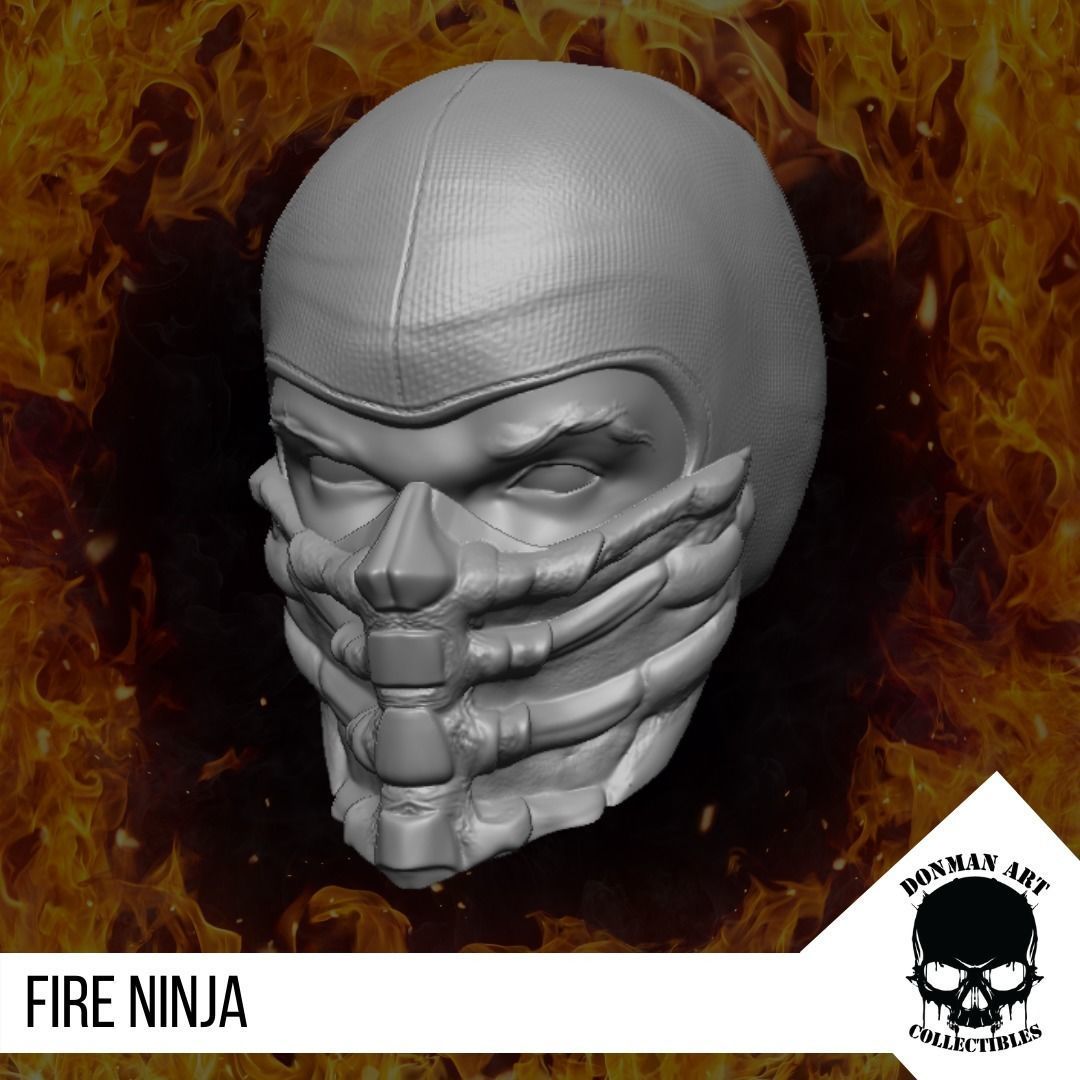 Fire Ninja Head for 6 inch action figures 3D print model_4