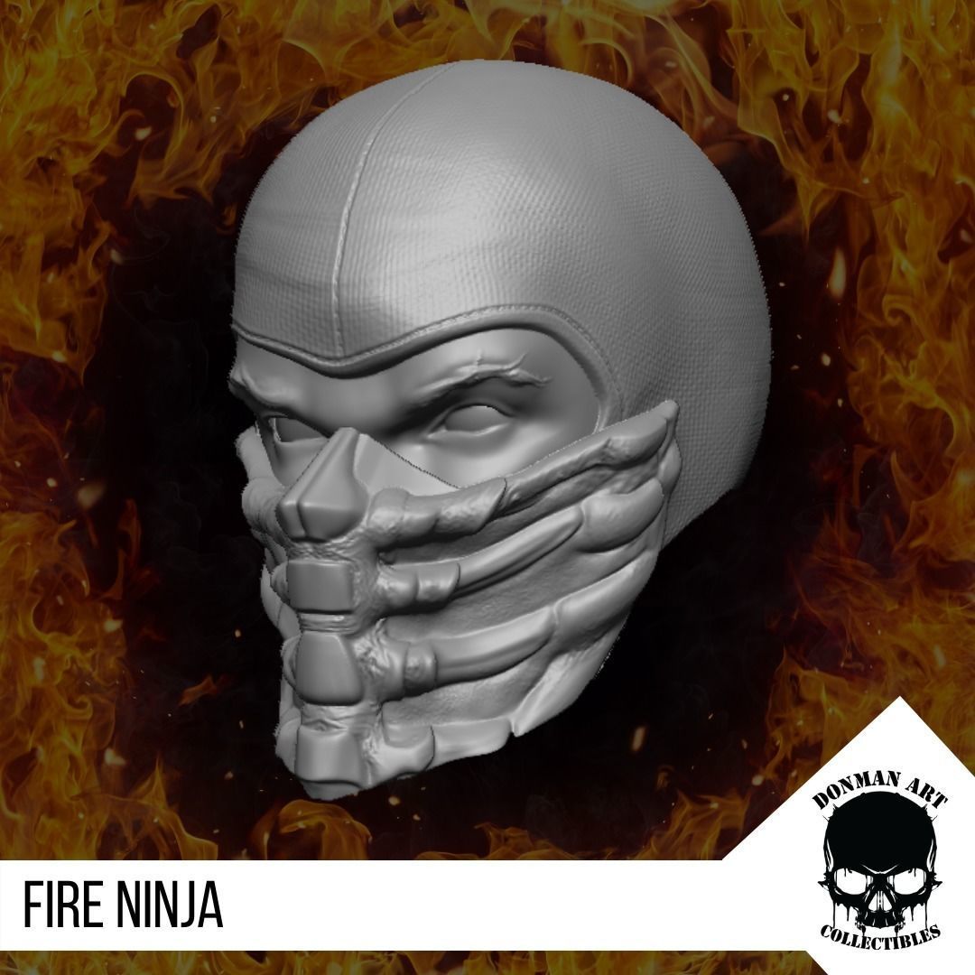 Fire Ninja Head for 6 inch action figures 3D print model_2