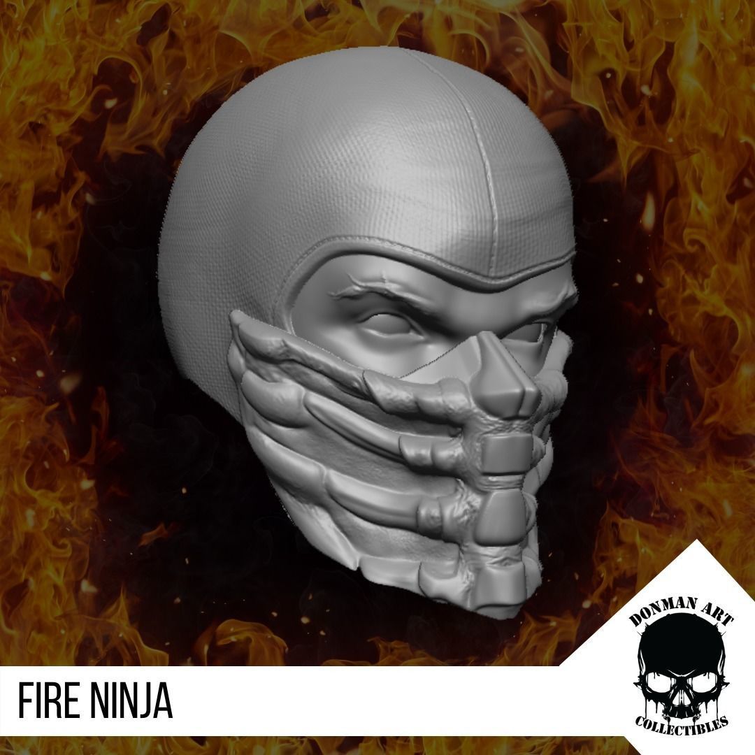 Fire Ninja Head for 6 inch action figures 3D print model_3