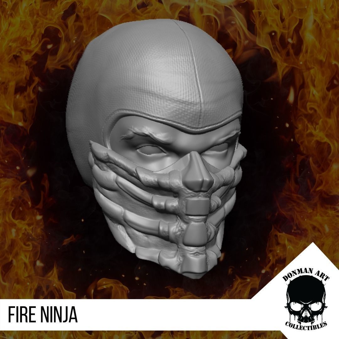 Fire Ninja Head for 6 inch action figures 3D print model_11