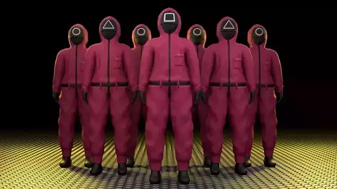 Squad Game Pink Soldier Dance Rigged and Animation 3D model