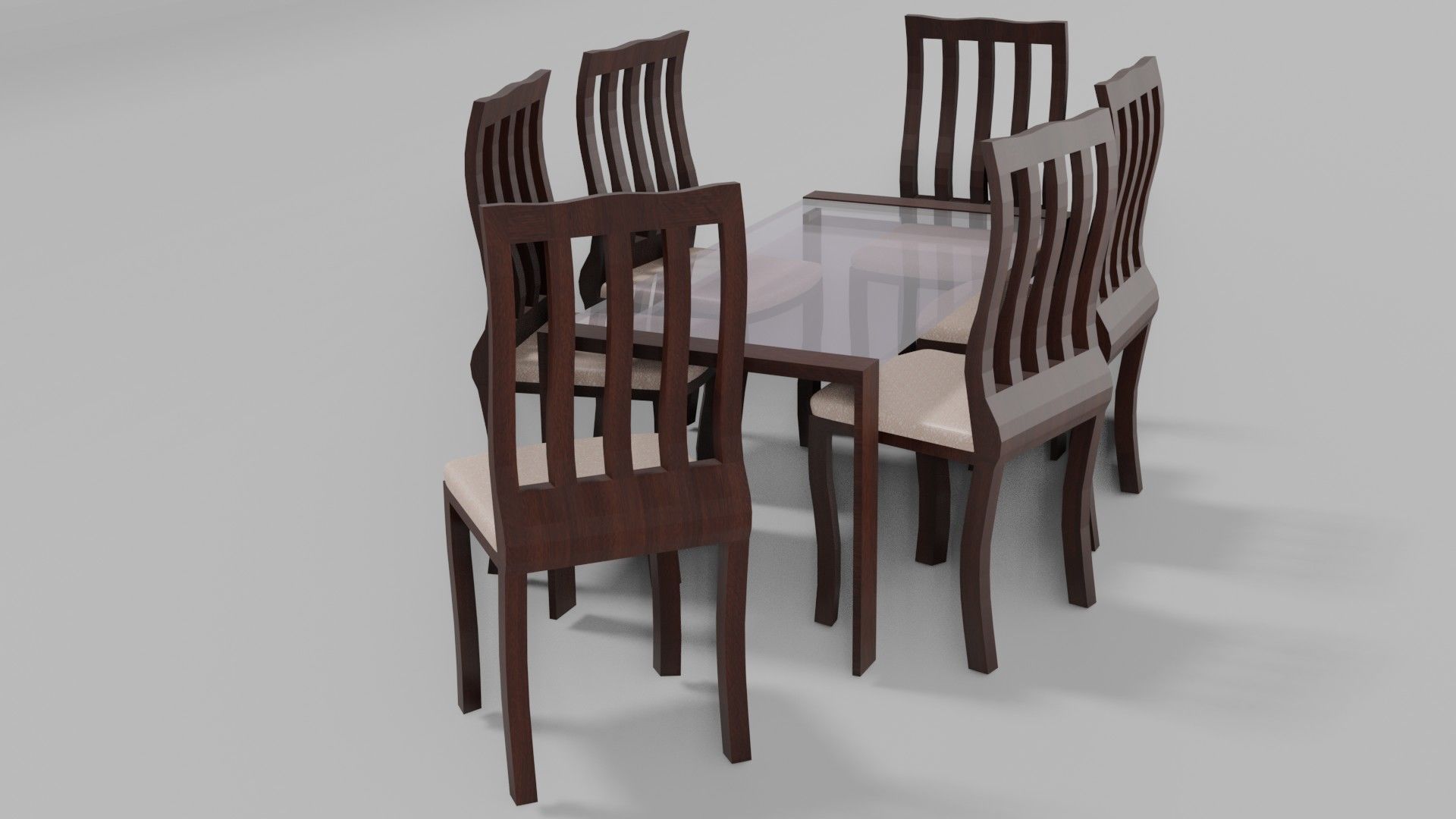 Dining Set table with six chairs Low-poly 3D model_8
