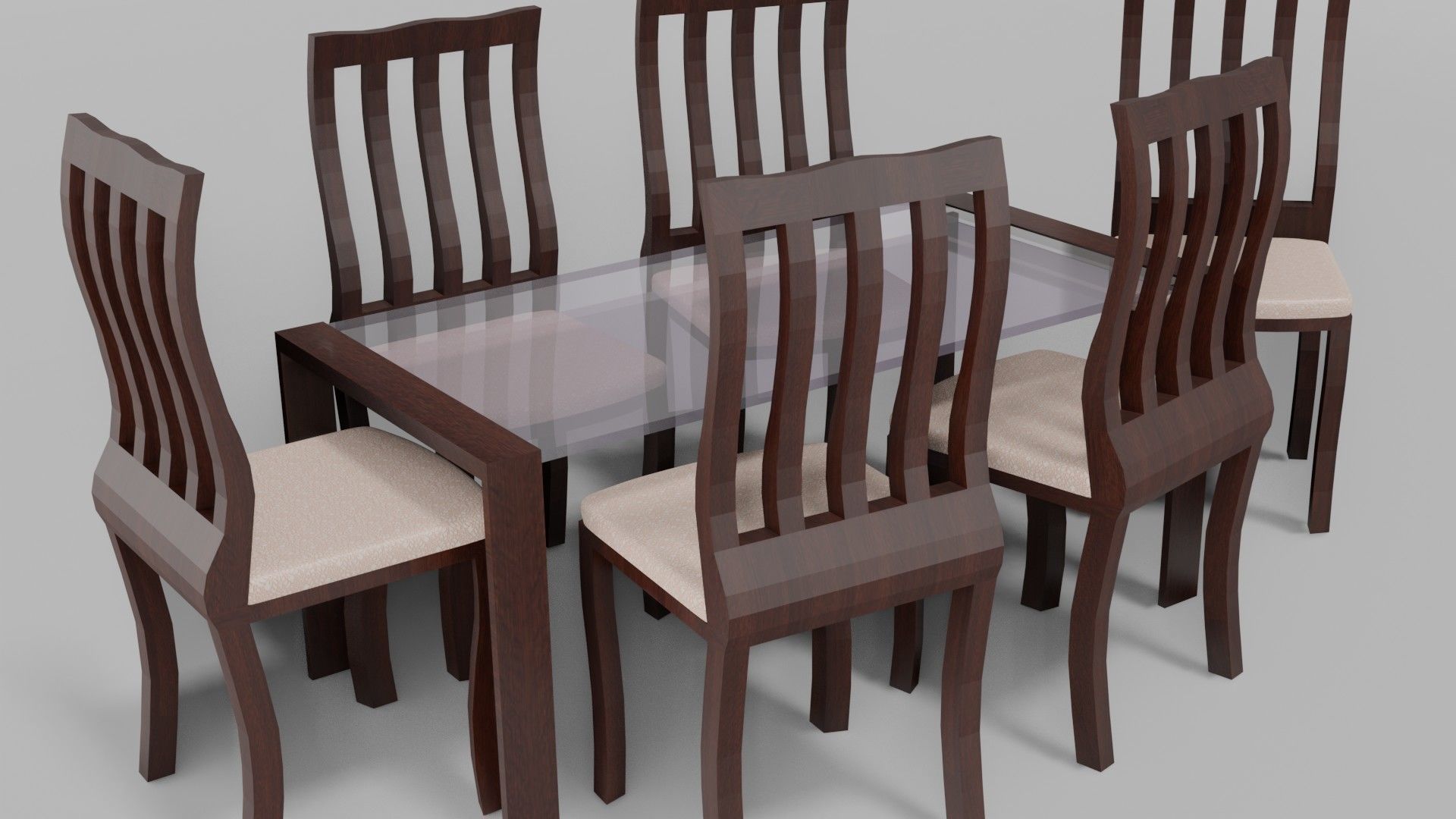 Dining Set table with six chairs Low-poly 3D model_1