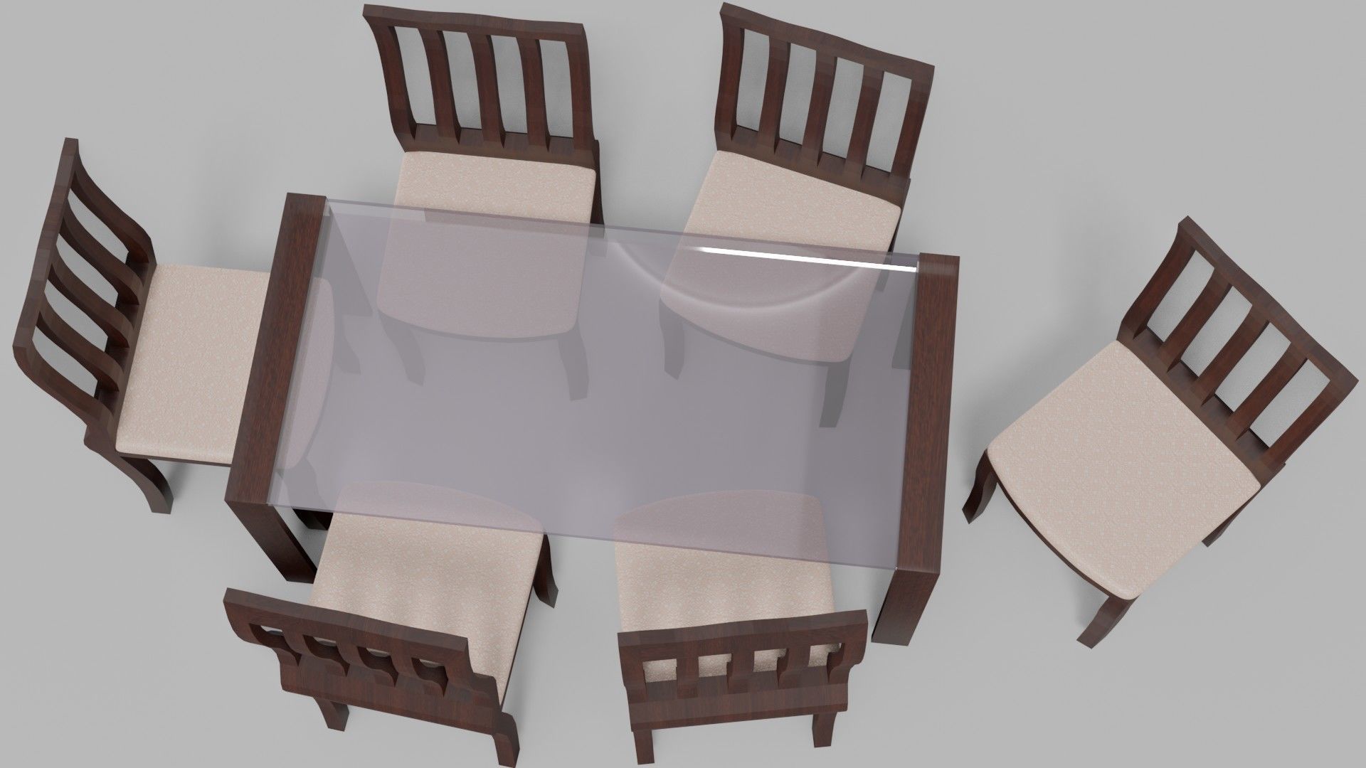 Dining Set table with six chairs Low-poly 3D model_7
