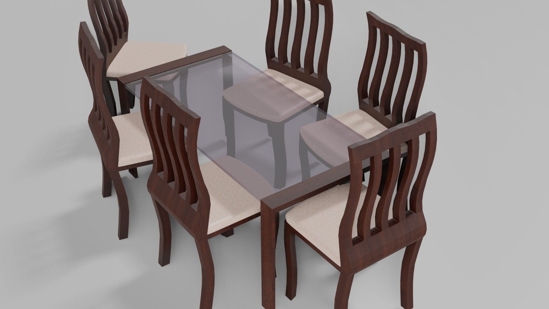 Dining Set table with six chairs Low-poly 3D model_13
