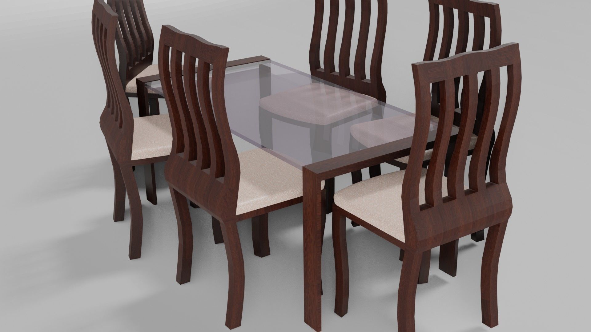 Dining Set table with six chairs Low-poly 3D model_2