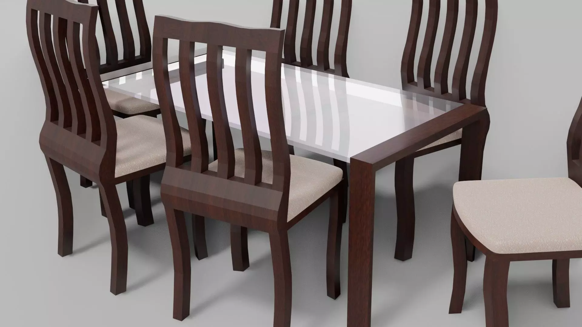 Dining Set table with six chairs Low-poly 3D model_0