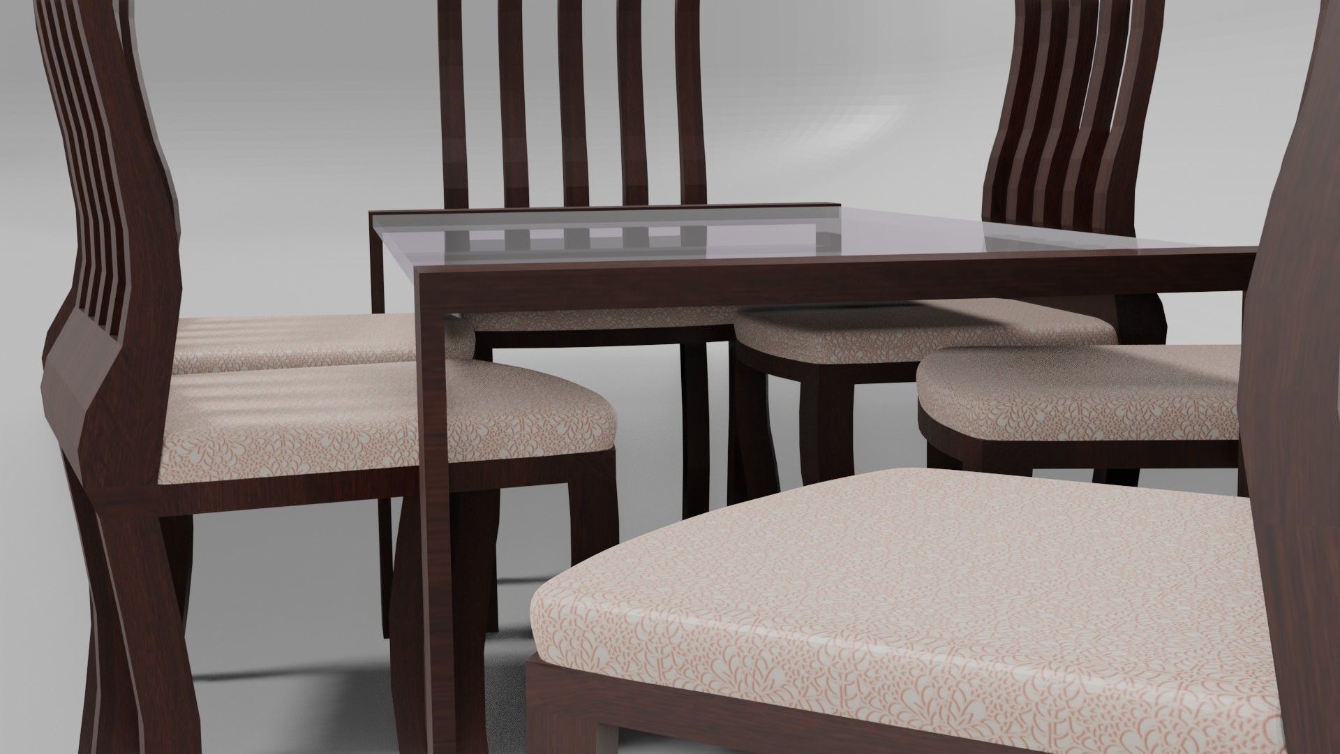 Dining Set table with six chairs Low-poly 3D model_10