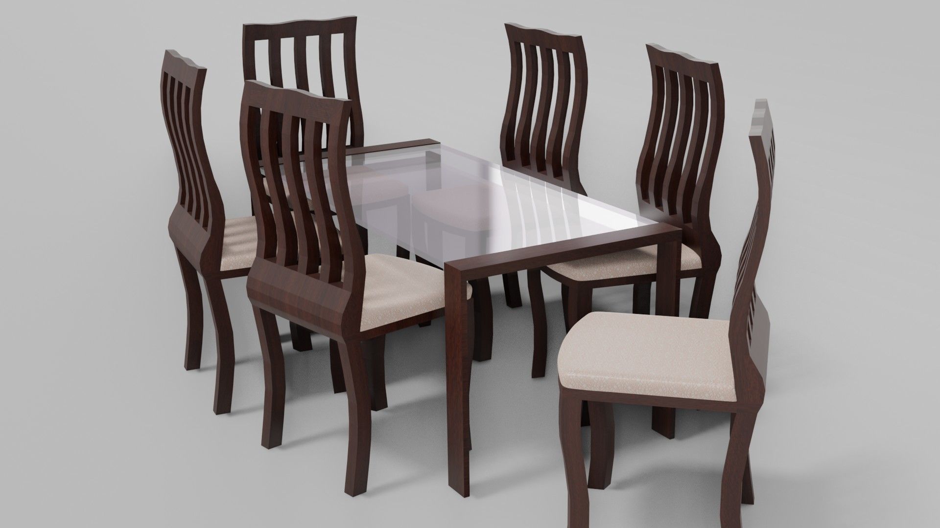 Dining Set table with six chairs Low-poly 3D model_9