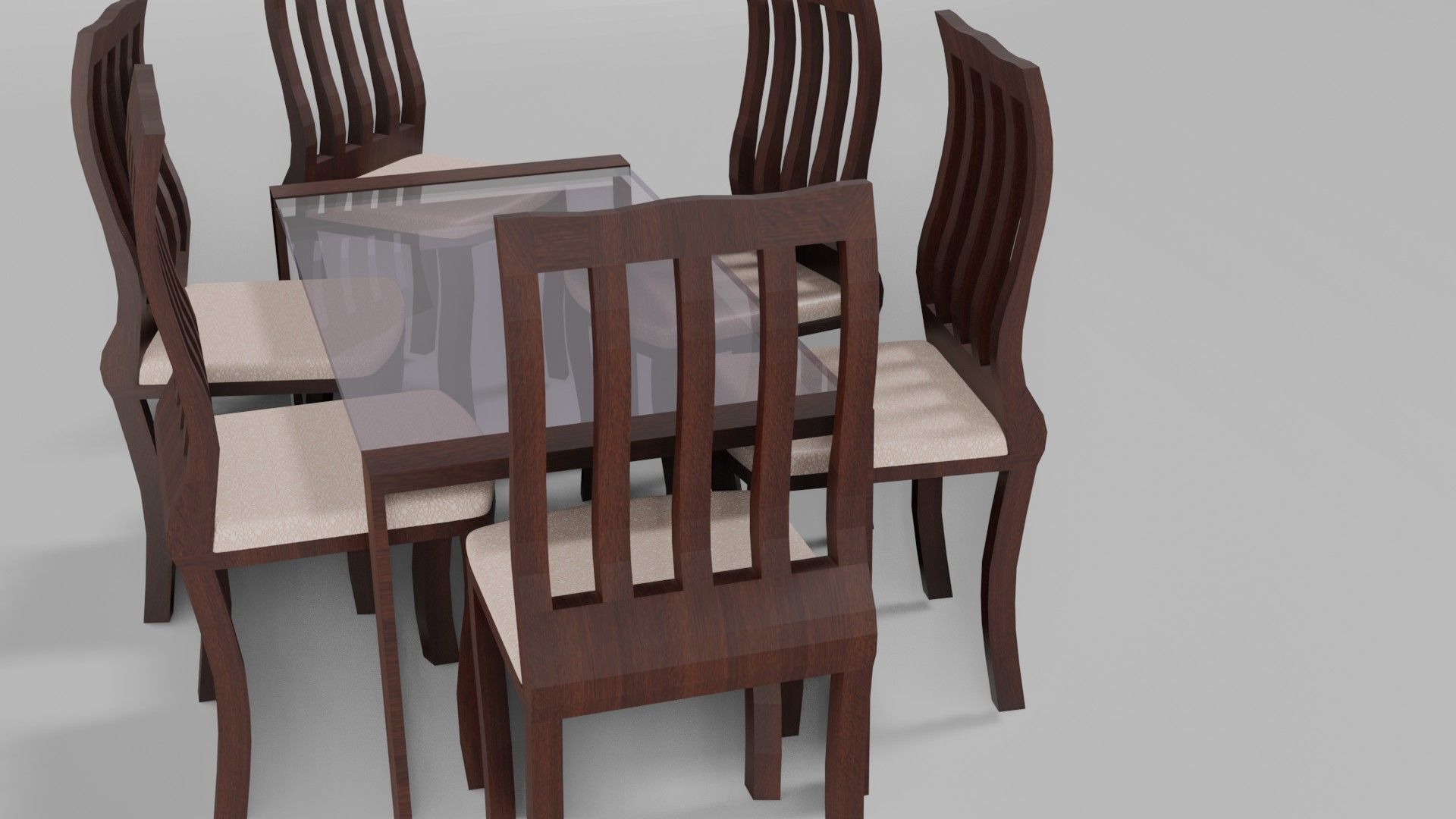 Dining Set table with six chairs Low-poly 3D model_11