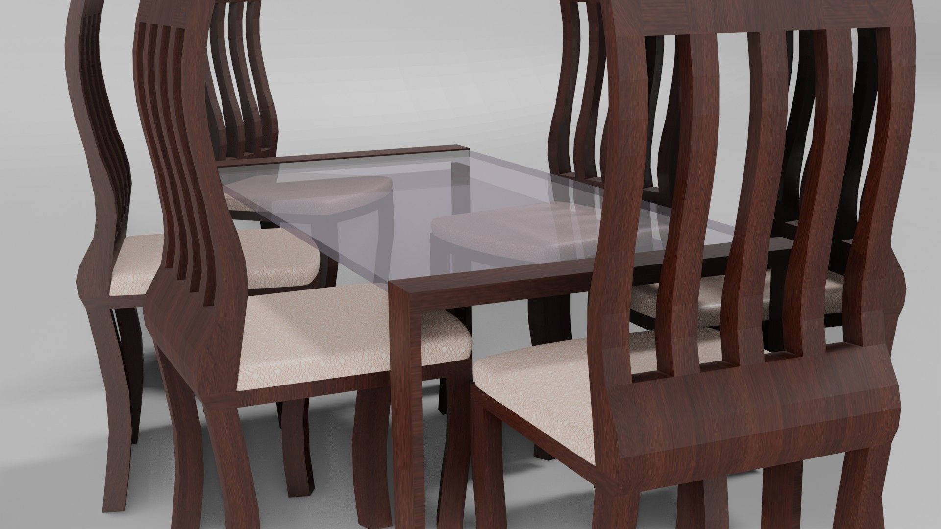 Dining Set table with six chairs Low-poly 3D model_5