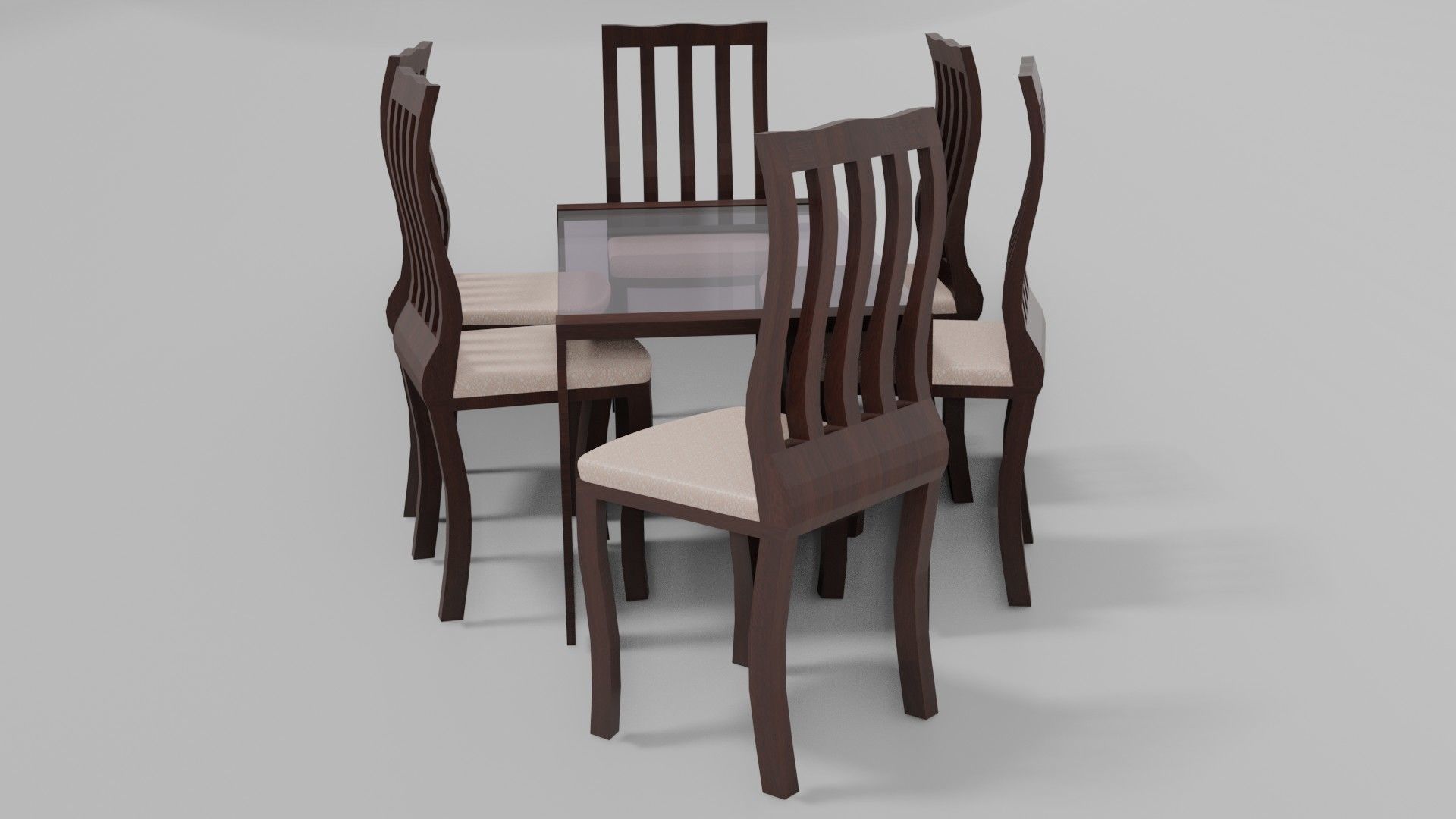 Dining Set table with six chairs Low-poly 3D model_6
