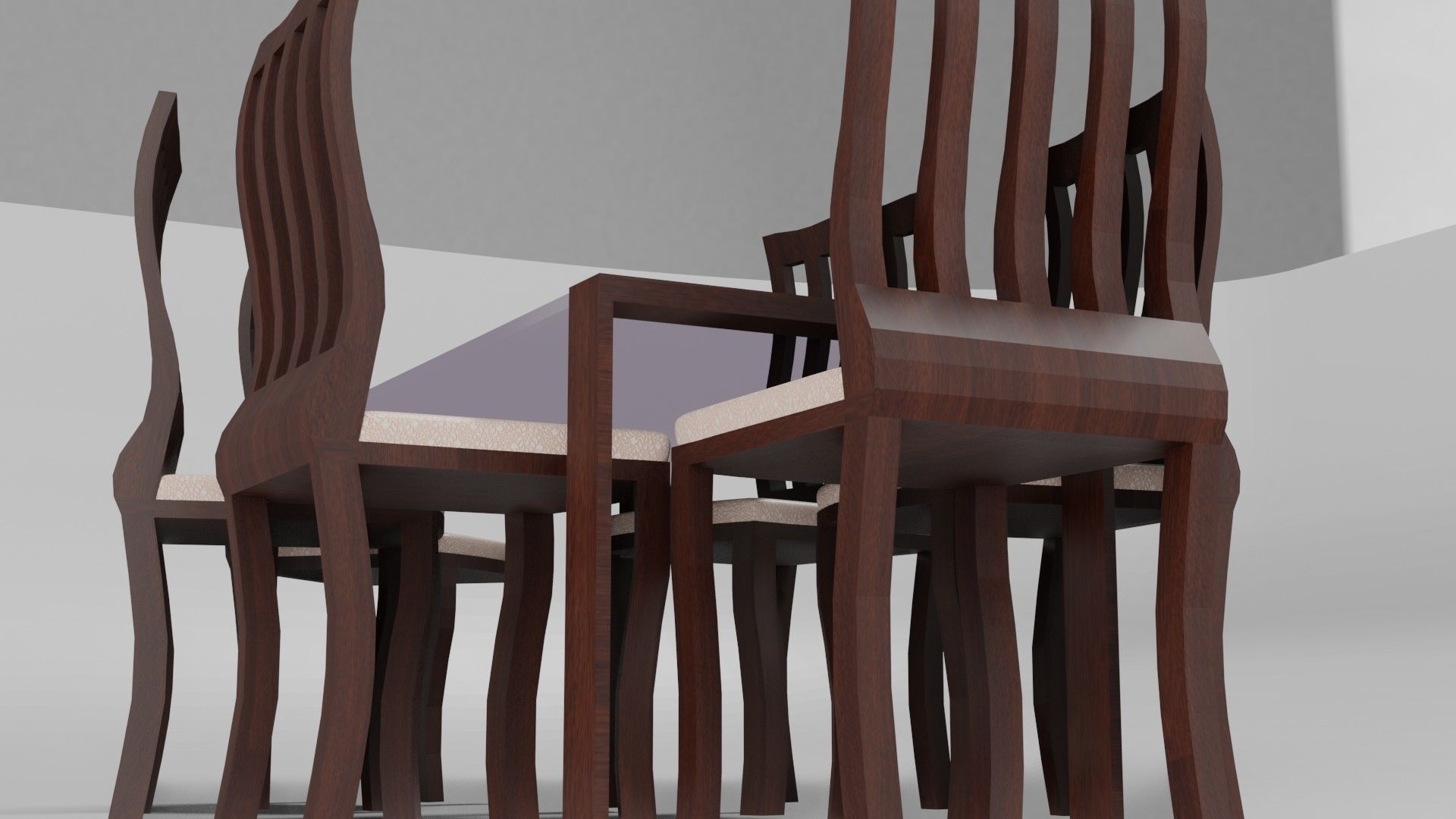 Dining Set table with six chairs Low-poly 3D model_12