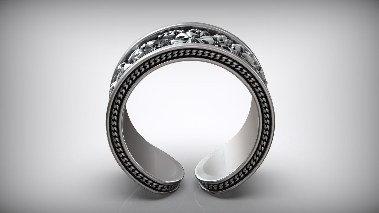 Men Maltese Cross Chain Biker Open Ring 3D print model_3