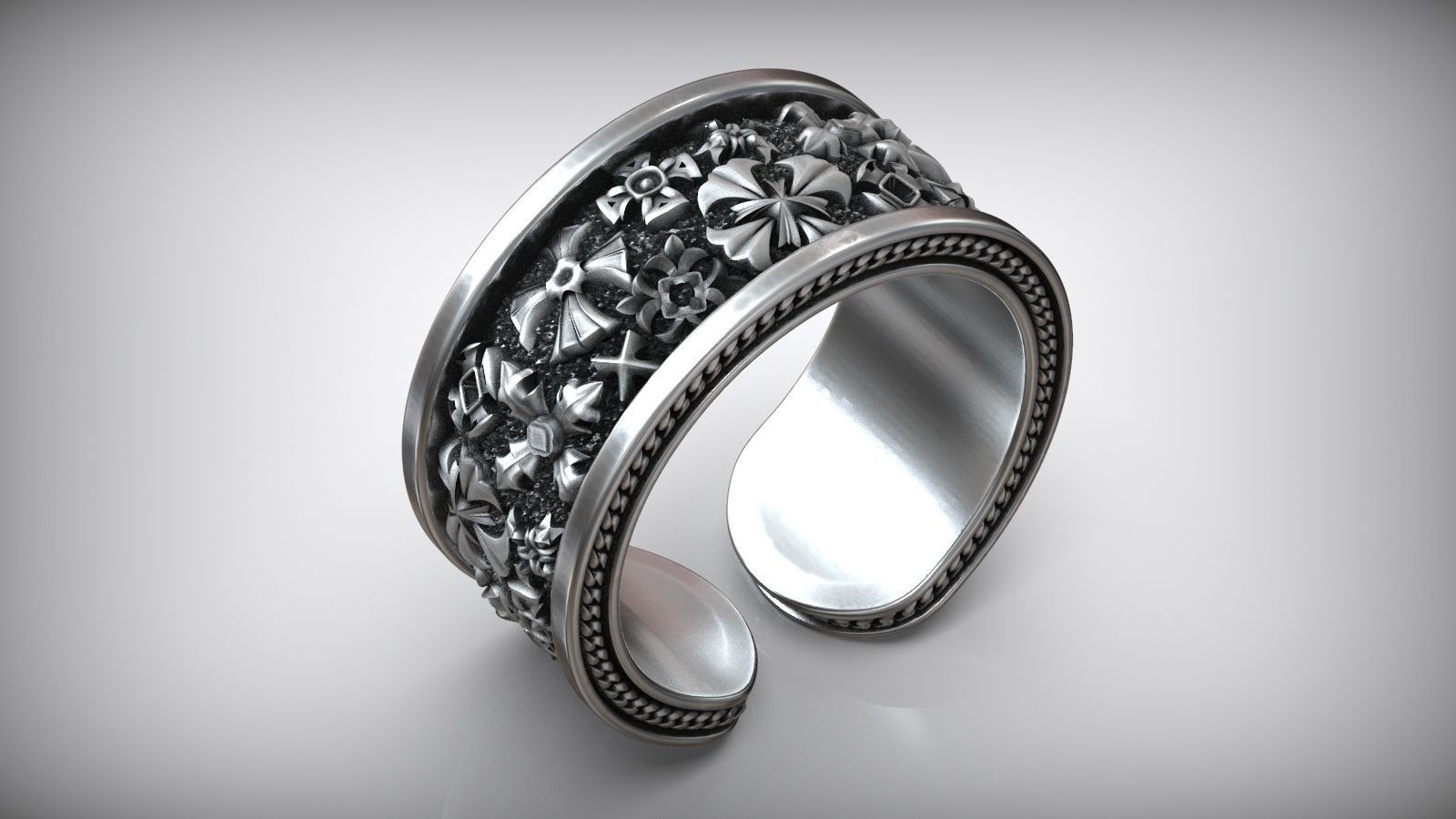 Men Maltese Cross Chain Biker Open Ring 3D print model_4