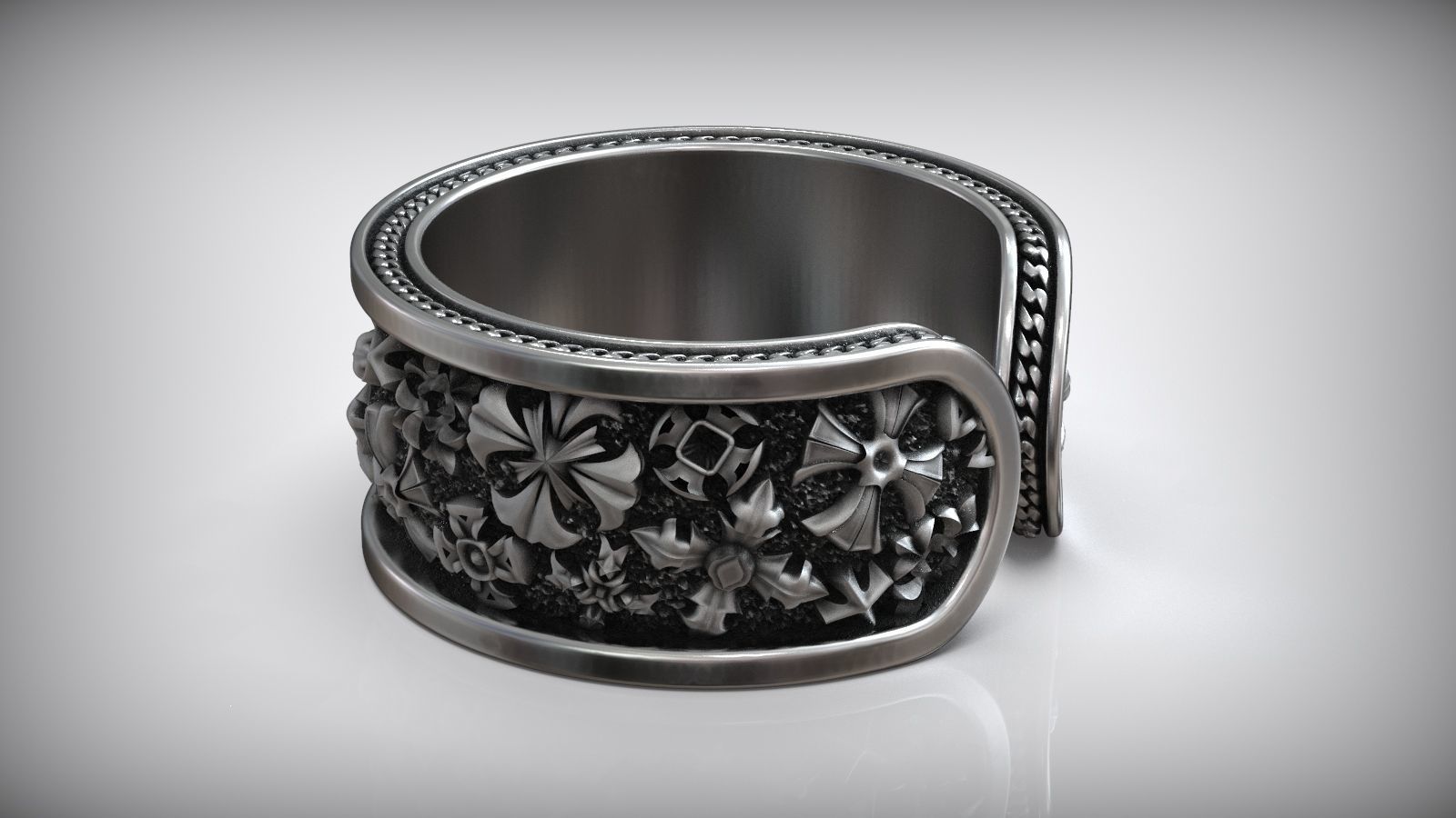 Men Maltese Cross Chain Biker Open Ring 3D print model_1