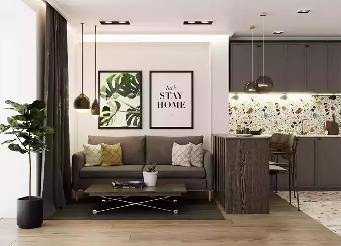 Photorealistic living room in native blend file 3D model