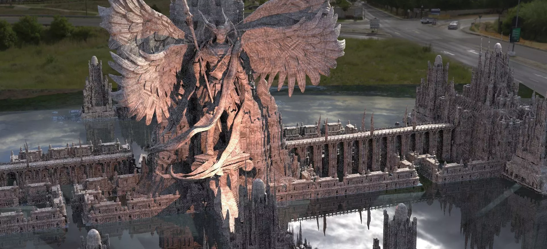 Dantes Inferno Demon Statue City Kitbash 3D model