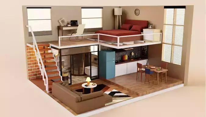 House interior Low-poly 3D model