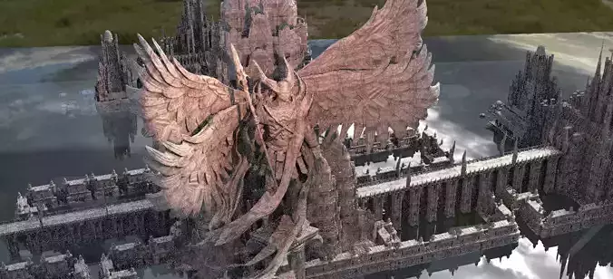 Dantes Inferno Angel Statue collection  Hell scape architecture  3D model