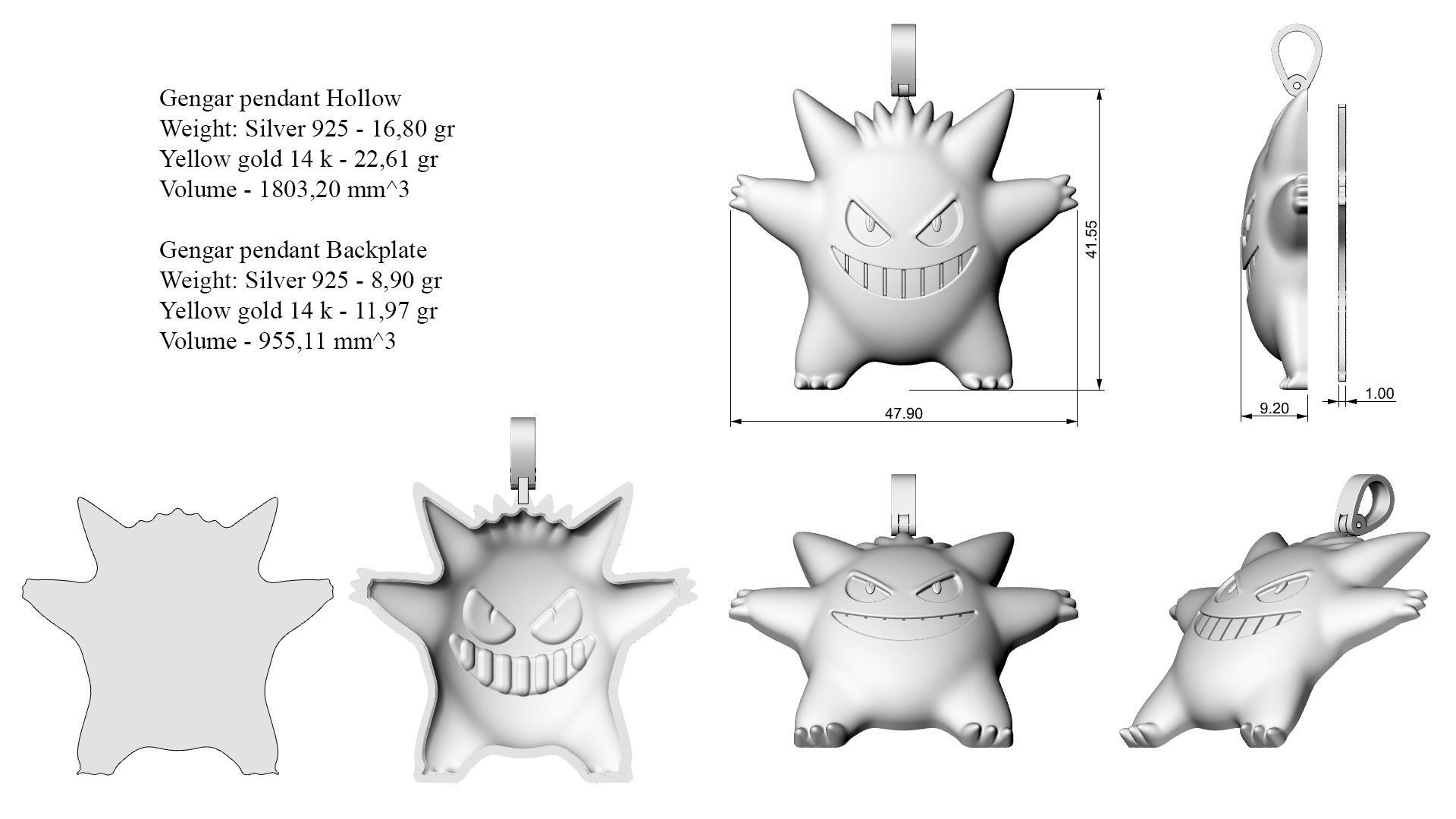 Gengar pendant 40 mm 3D print model_2