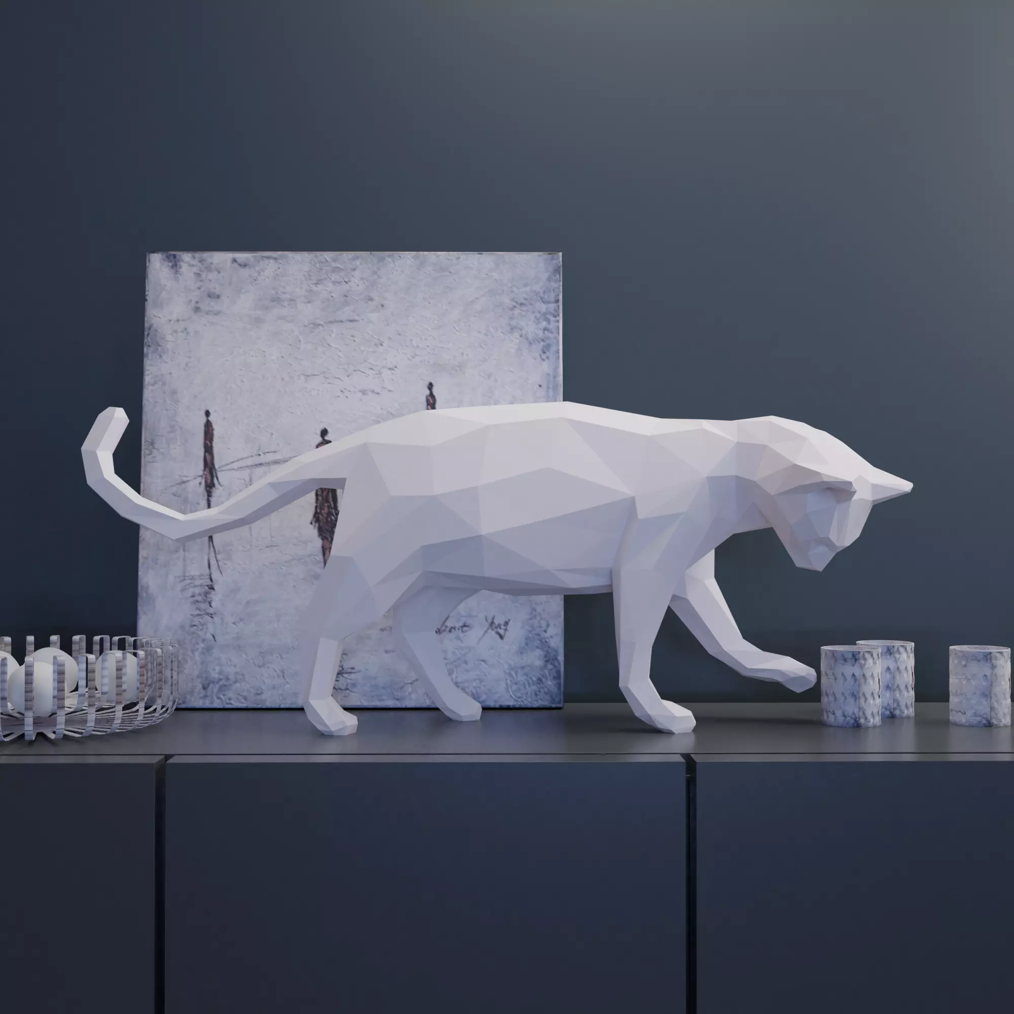 Cat low poly polygonal 3D model