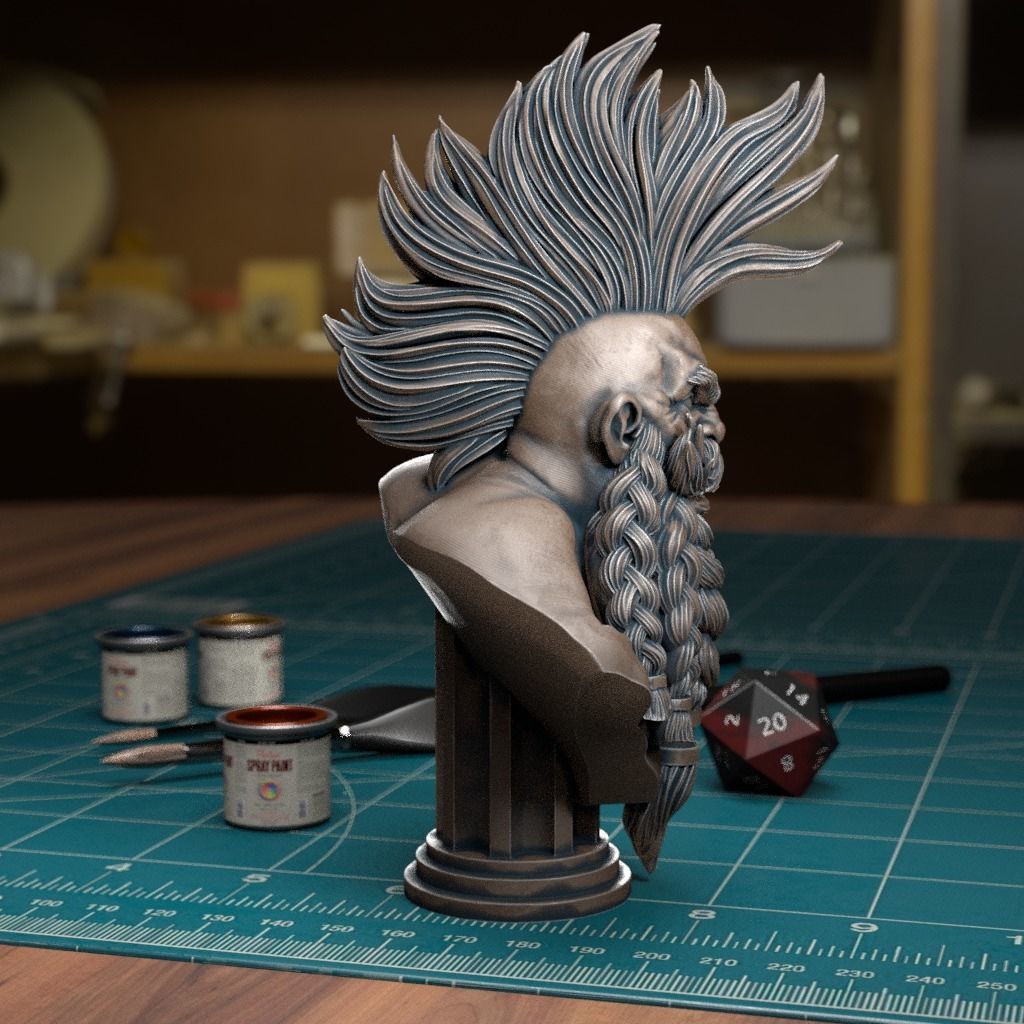 Mohawk Dwarf Bust - Pre-supported 3D print model_3