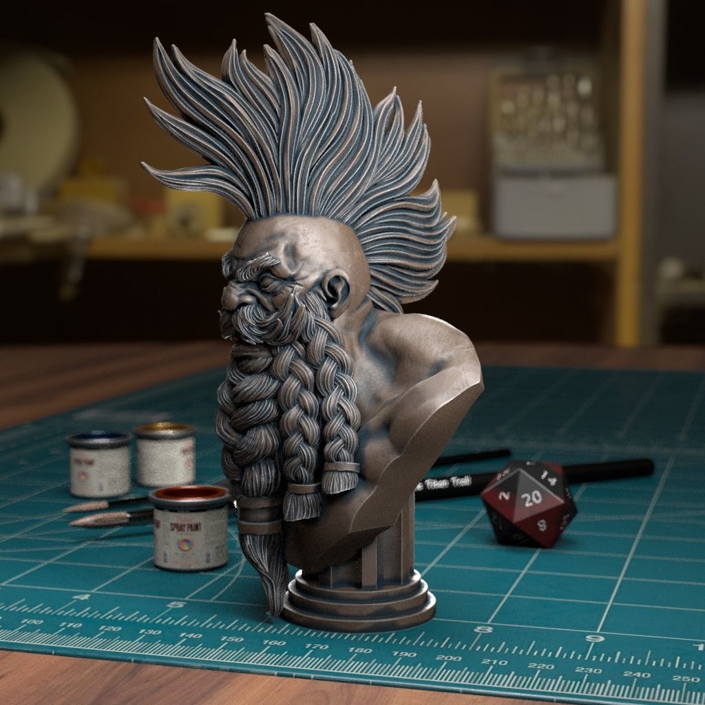 Mohawk Dwarf Bust - Pre-supported 3D print model_1