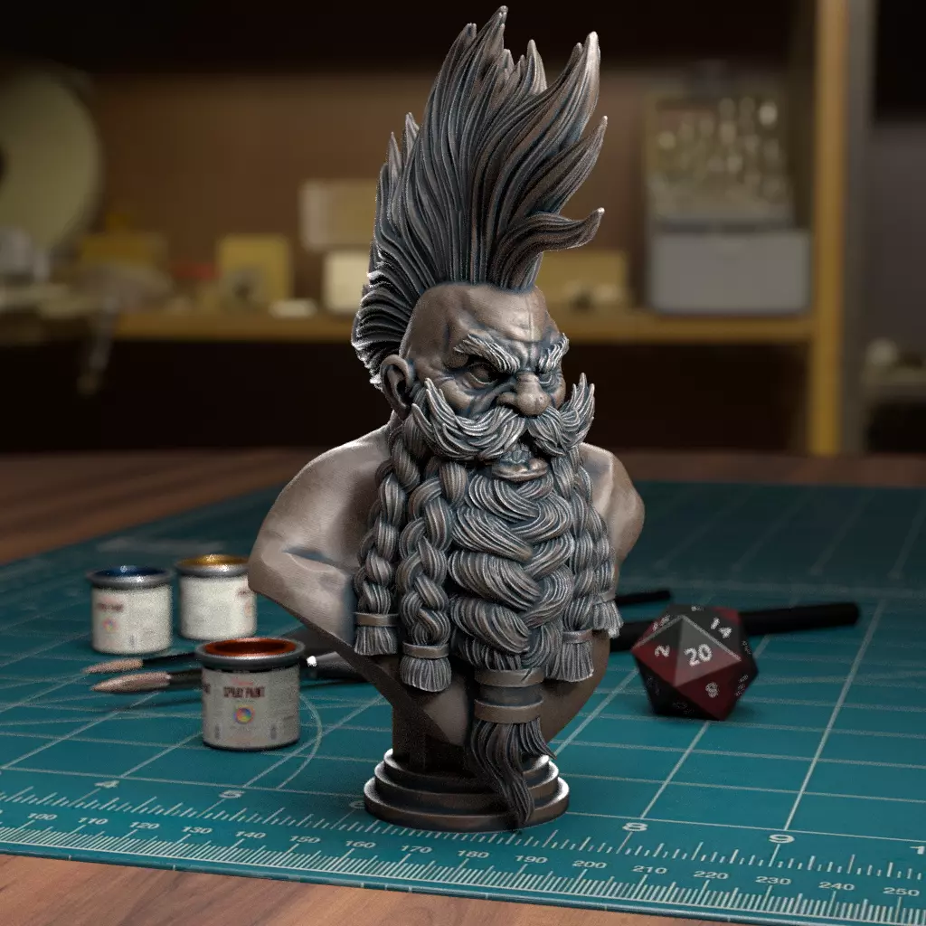 Mohawk Dwarf Bust - Pre-supported 3D print model_0