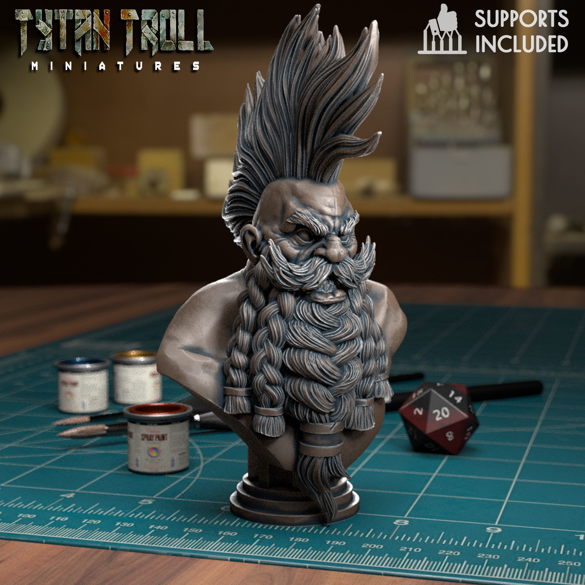 Mohawk Dwarf Bust - Pre-supported 3D print model_4