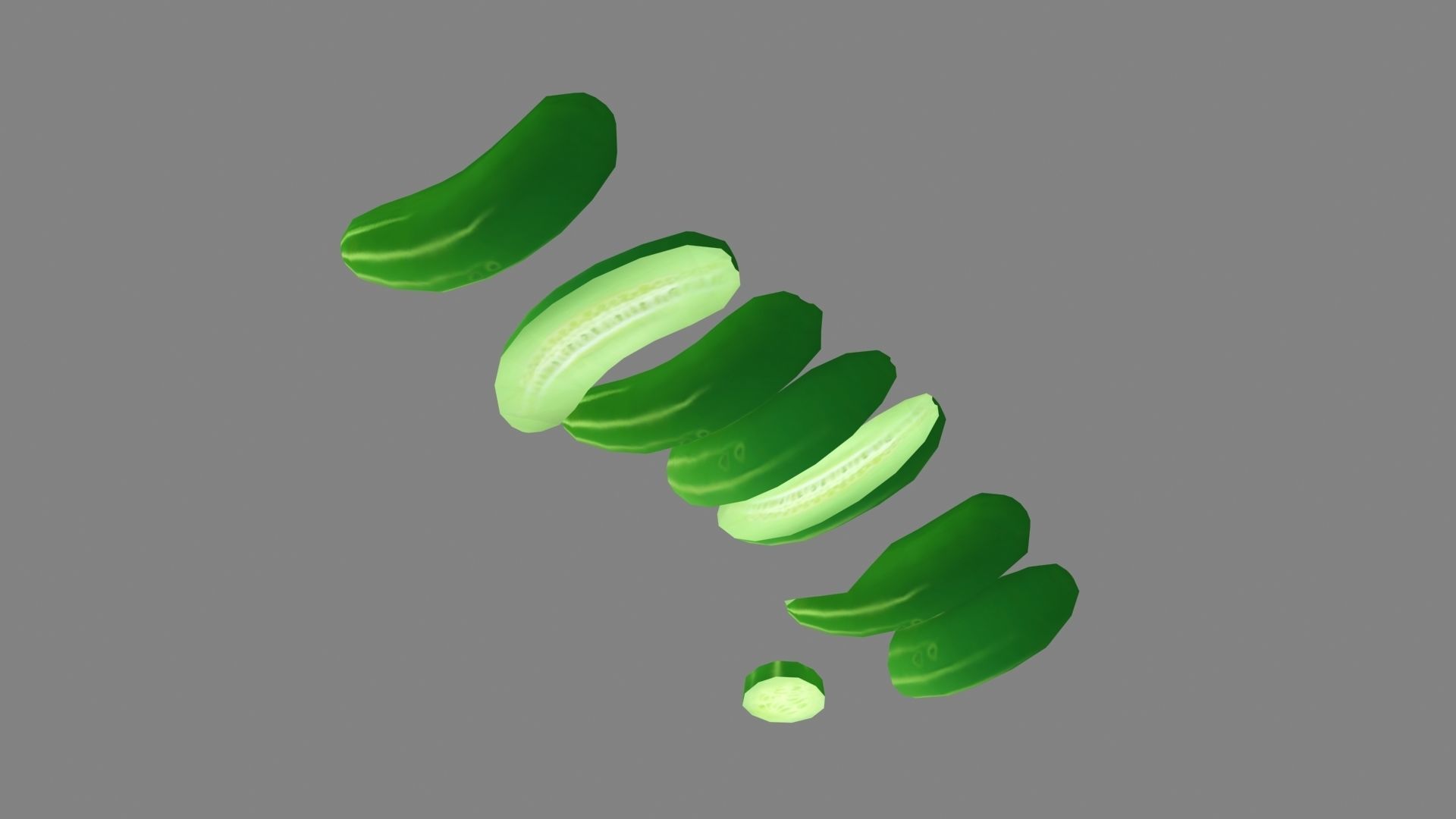 Cartoon Cucumbers - Cucumber Slices Low-poly 3D model_2