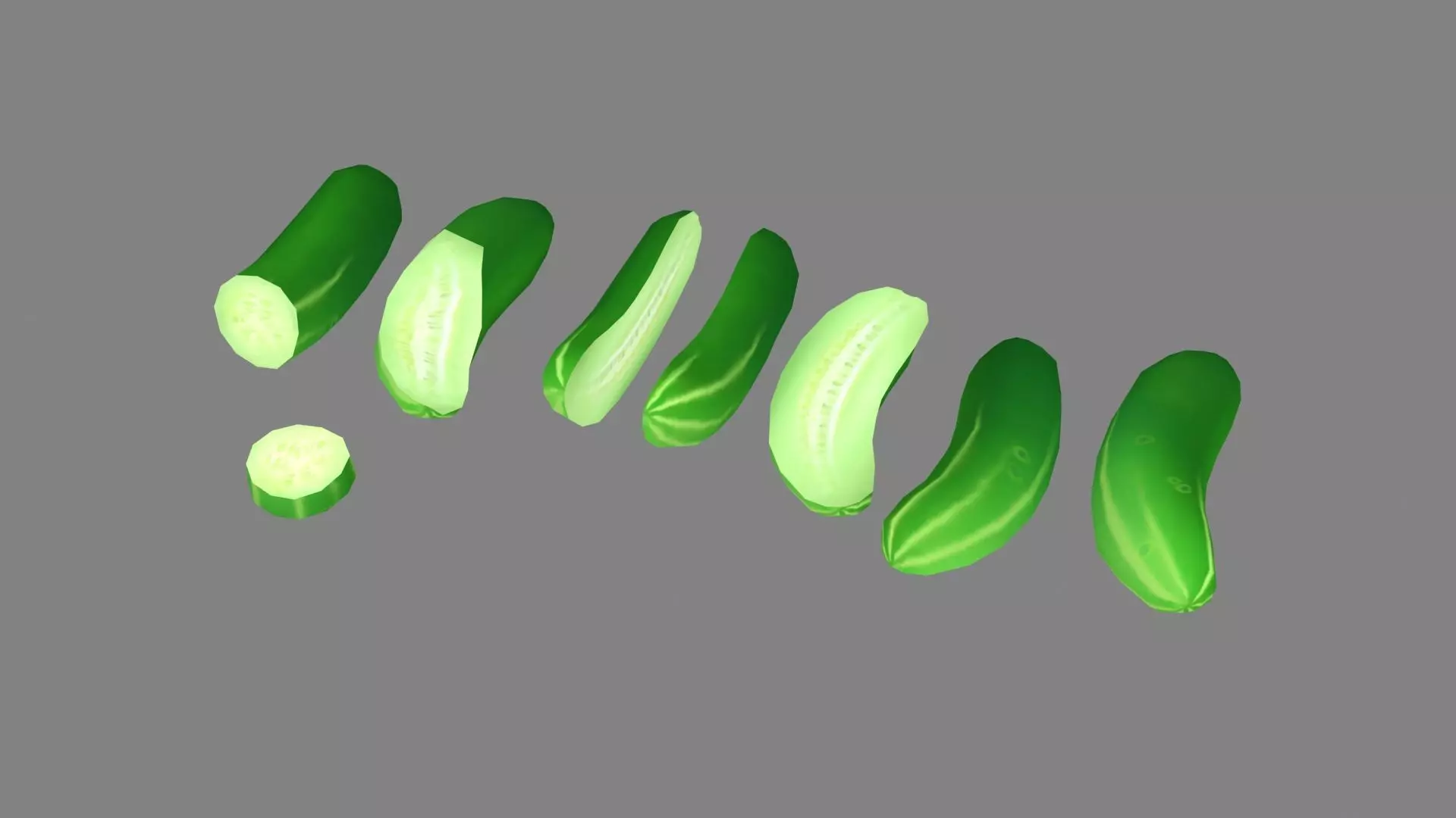 Cartoon Cucumbers - Cucumber Slices Low-poly 3D model_0
