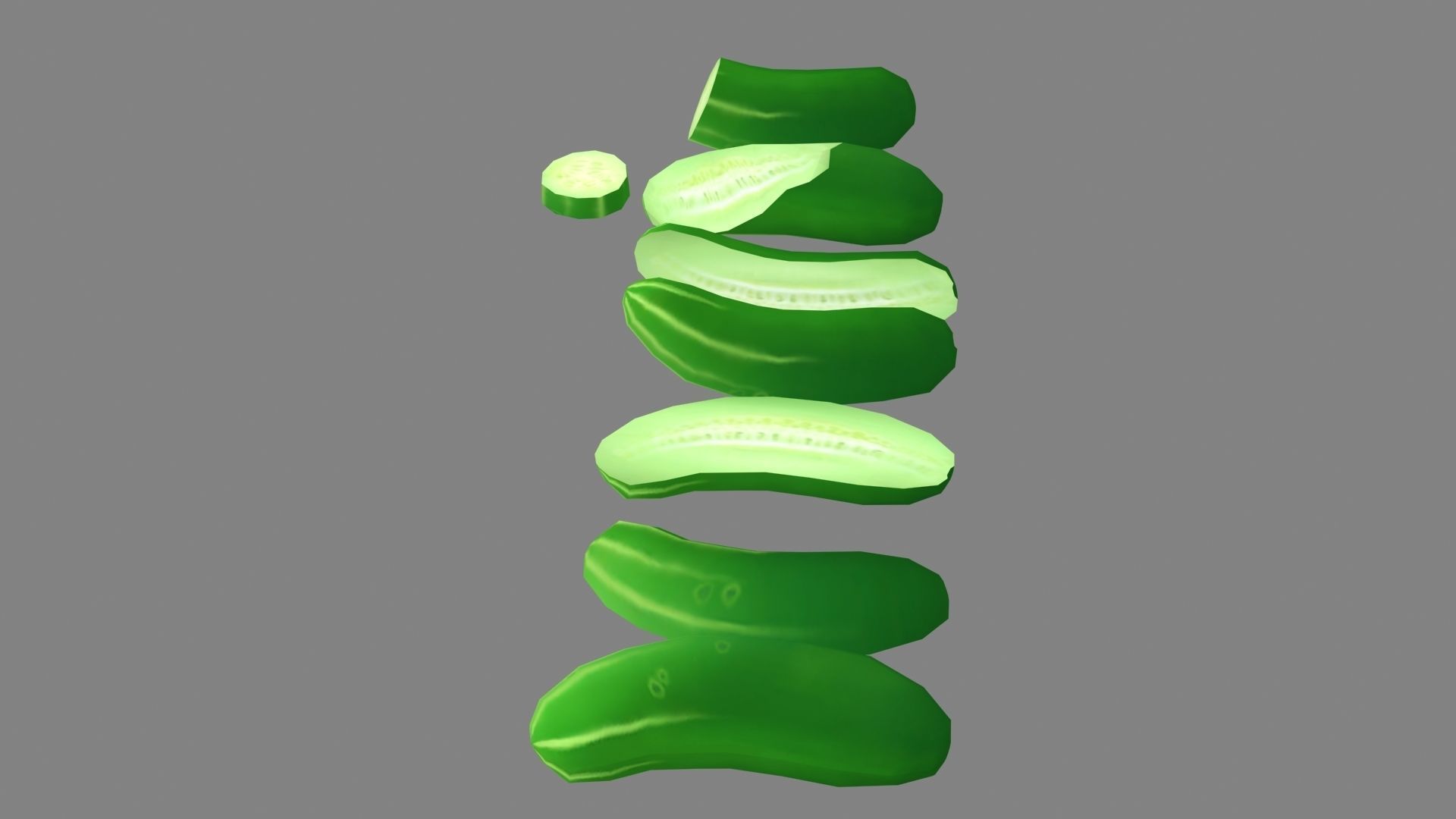 Cartoon Cucumbers - Cucumber Slices Low-poly 3D model_1