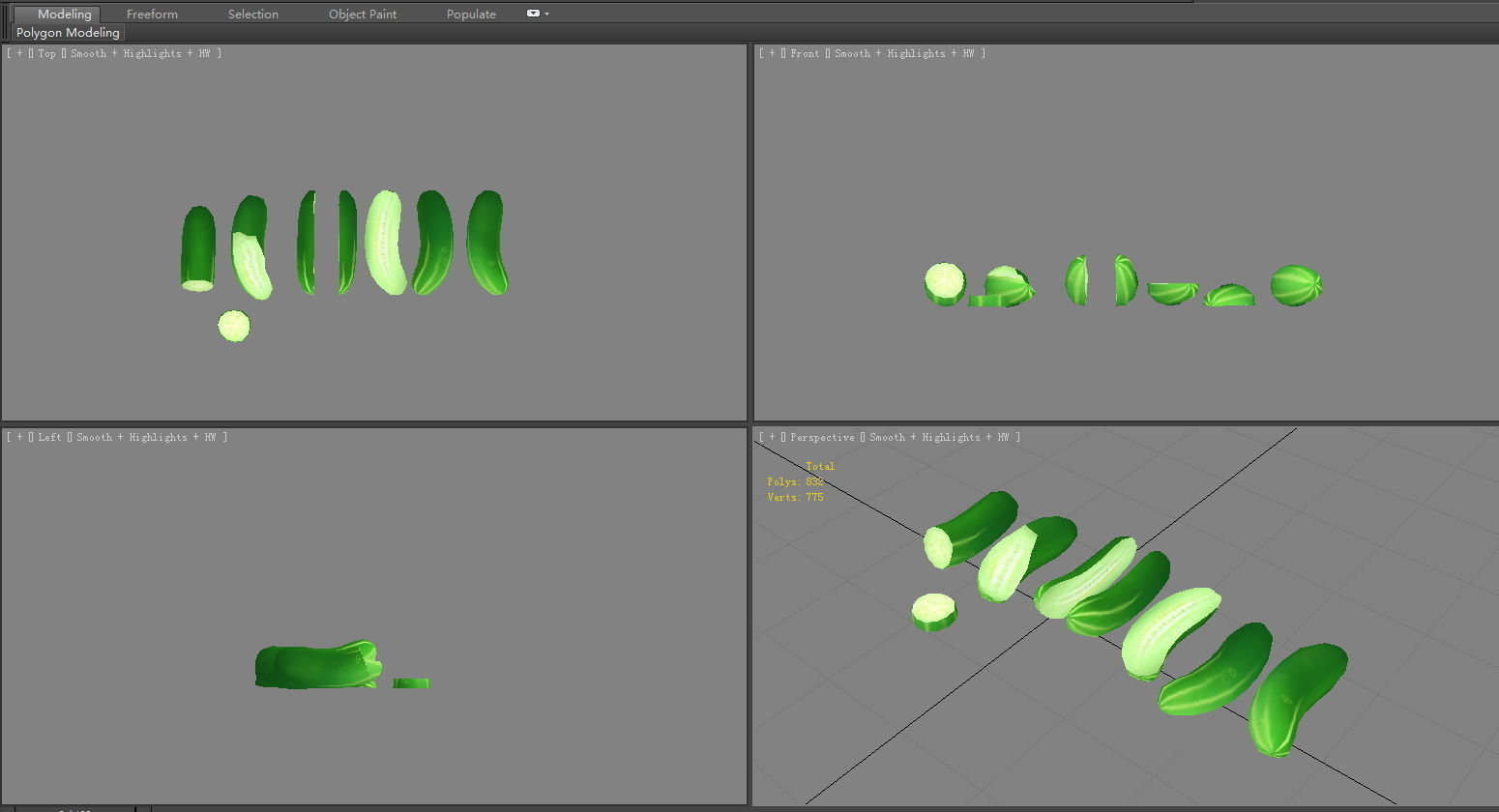 Cartoon Cucumbers - Cucumber Slices Low-poly 3D model_3