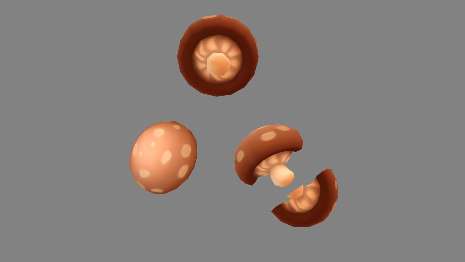 Cartoon shiitake mushroom - mushroom slices Low-poly 3D model_2