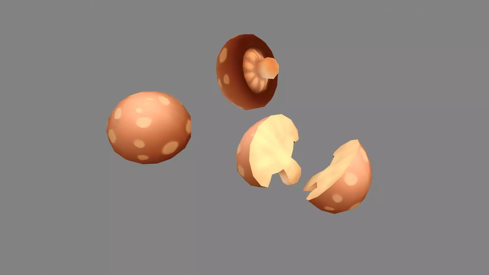 Cartoon shiitake mushroom - mushroom slices Low-poly 3D model_0
