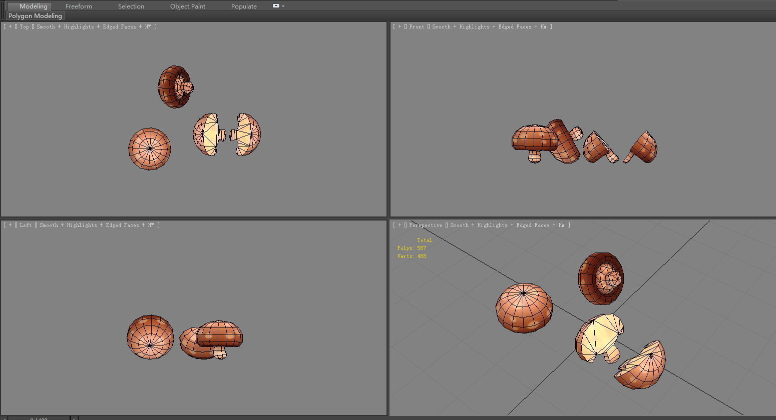 Cartoon shiitake mushroom - mushroom slices Low-poly 3D model_4