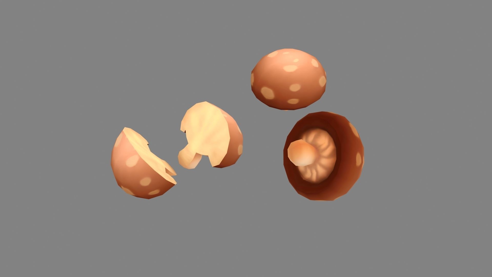 Cartoon shiitake mushroom - mushroom slices Low-poly 3D model_1