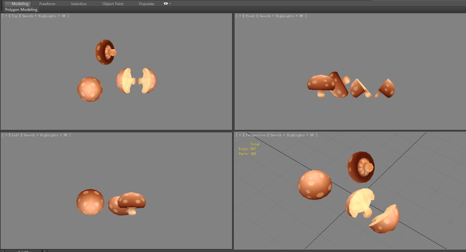 Cartoon shiitake mushroom - mushroom slices Low-poly 3D model_3