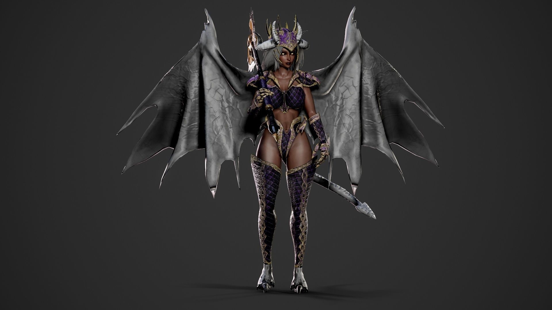 Demonic Dragon Girl - Game Ready Low-poly 3D model_24