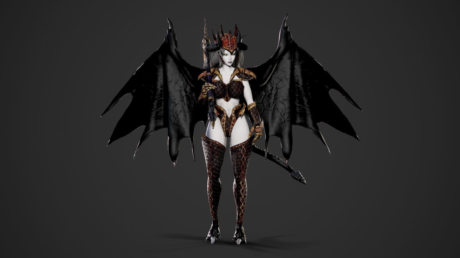 Demonic Dragon Girl - Game Ready Low-poly 3D model_8