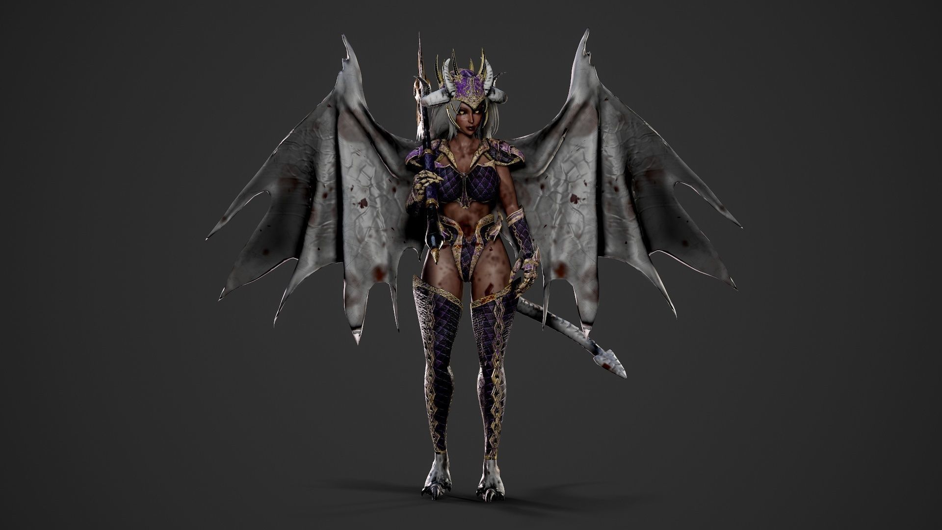 Demonic Dragon Girl - Game Ready Low-poly 3D model_10
