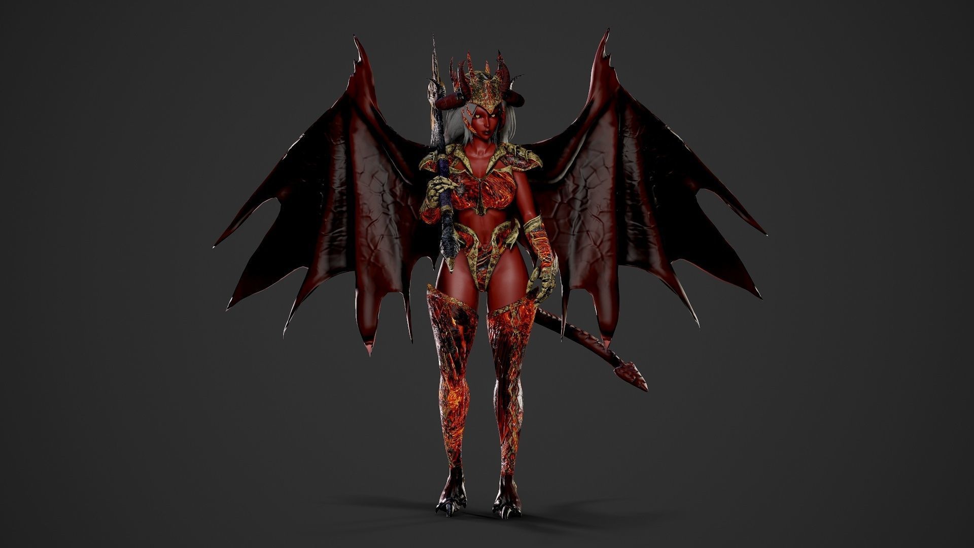 Demonic Dragon Girl - Game Ready Low-poly 3D model_7