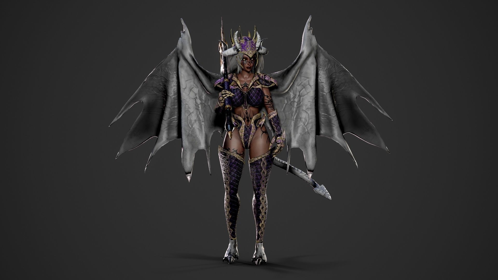 Demonic Dragon Girl - Game Ready Low-poly 3D model_11