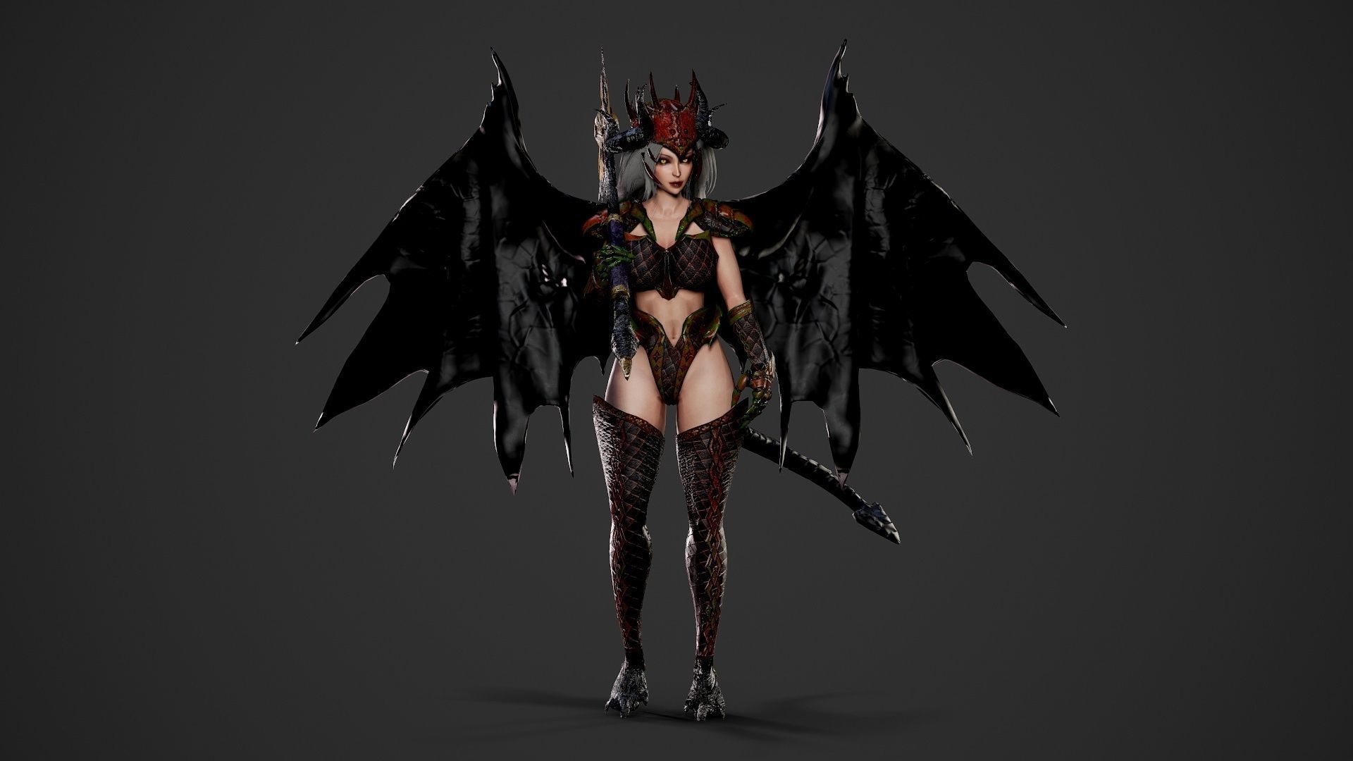 Demonic Dragon Girl - Game Ready Low-poly 3D model_9